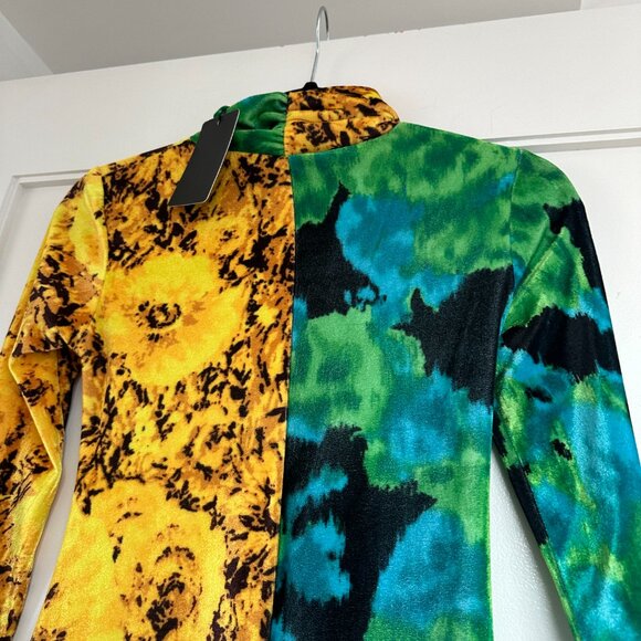 NWT Richard Quinn Mini Dress Sz 2 Twisted Neckline 2-tone Floral Abstract Print - Picture 10 of 10